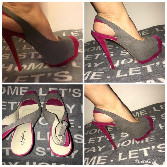 Qupid Pink Gray Heels - Picture 3 of 8